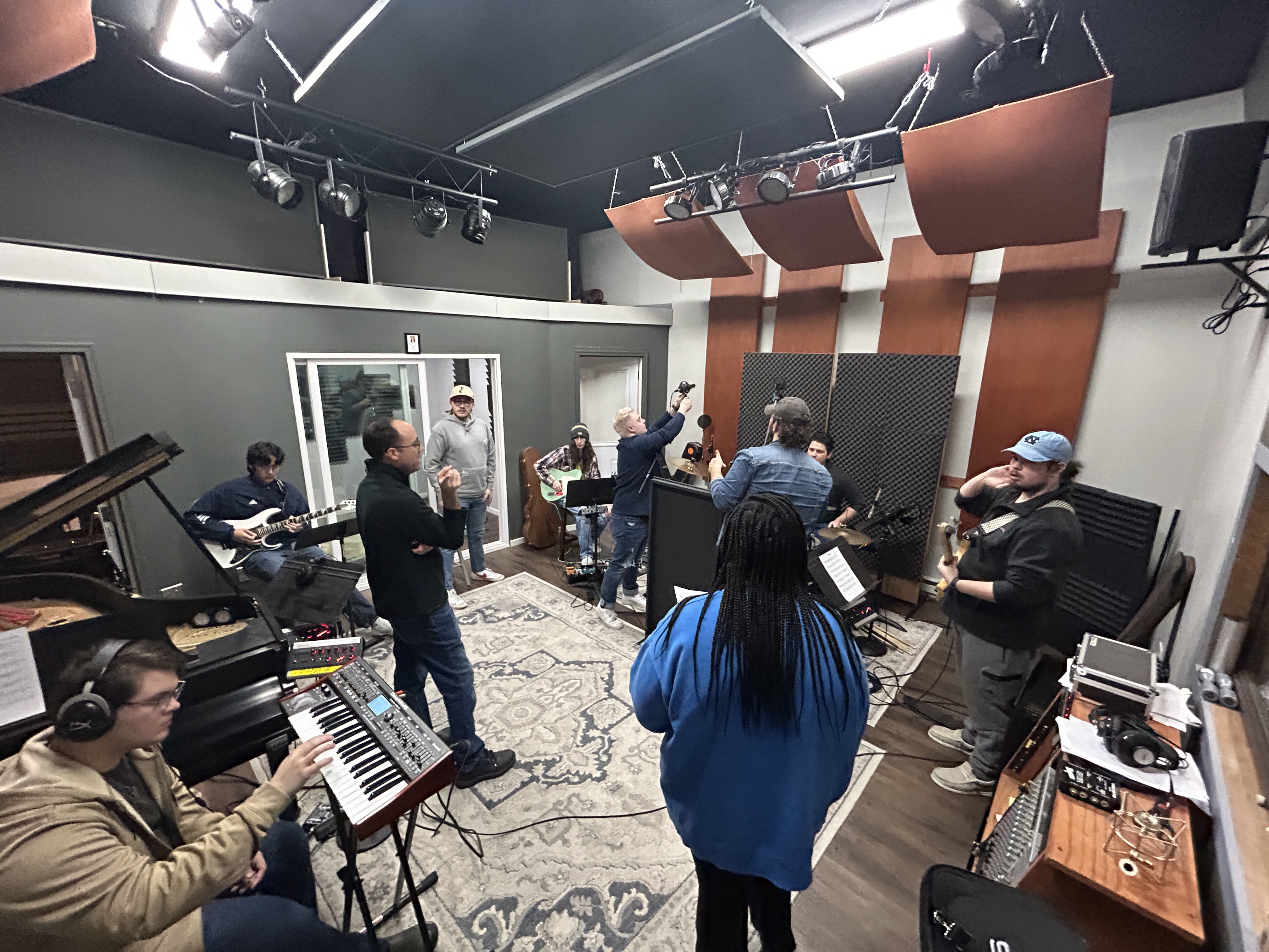 Students in recording studio.